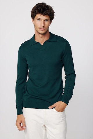 Tudors Slim Fit Dar Kesim Polo V Yaka Yeşil Erkek Kazak-28629-yeşil Yeşil