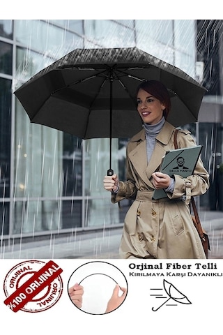 Otomatik Full Fonksiyon Açma Kapama Siyah Unisex 8 Fiber Tel Kaliteli Şemsiye Premium Seri Siyah