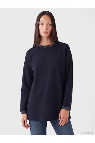 Lcw Everyday Lacivert Soft Touch Oversize Kadın Sweatshirt Tunik