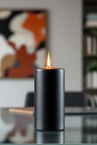 El İşçiliği Blok Kütük Silindir Mum Siyah Renk 5 Cm X 20 Cm Lavanta Kokulu Siyah