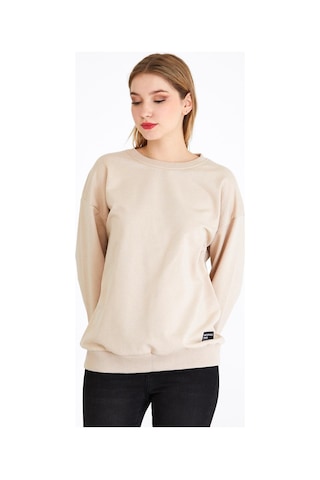 Comeor Kadın Bej Basic Bisiklet Yaka Regular Fit Rahat Sweatshirt 001