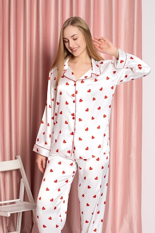 Nbb Kadın Ekru Kalpli Saten Pijama Takımı ekru