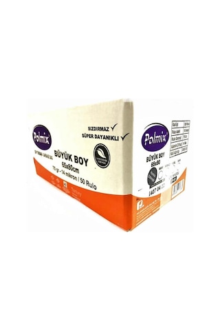 Polmix Standart Büyük Boy Çöp Poşeti Siyah 5 x 10'lu 65 x 80 CM