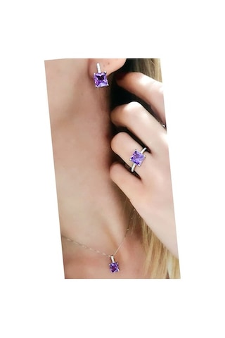 Sky Diamond Taş Detaylı Aleksandrayt Taşlı Gümüş Lüks Takı Seti