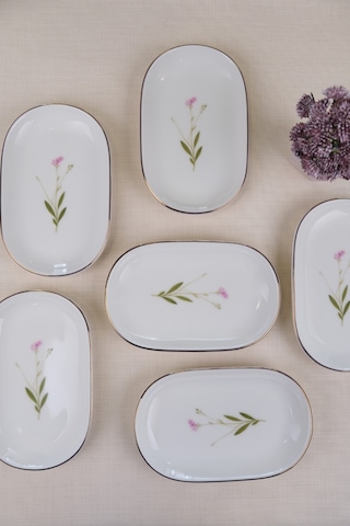 Tabak Evi Porselen Natura Çuha Altın Yaldızlı Oval Kayık Tabak 22,50x14,50x2,50cm 6 Lı Çok Renkli