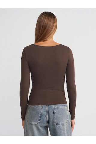 Dilvin 31401 Büzgülü Kayık Yaka Top-koyu Kahve Koyu Kahve