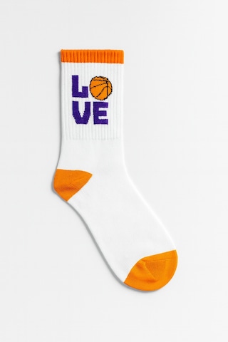 Basketball Love Desenli Unisex Spor Çorap Beyaz - Mor -turuncu