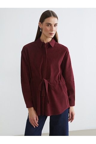 Lcwaıkıkı Classic Bordo Beli Kuşaklı Kadın Kadife Gömlek Tunik