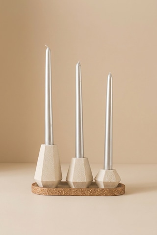 Giselle Trio Silver Candle & Cream Geometric Set Açık Bej Giselle Trio Silver Candle & Cream Geometric Set Açık Bej