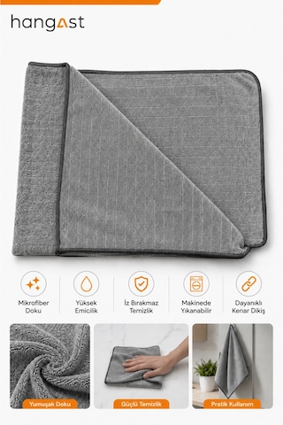 Premium Mikrofiber Temizlik Bezi 50x70 Cm İz Bırakmayan Çok Amaçlı Cam, Araç, Mutfak, Banyo, Ekran Temizlik Bezi Gri Diğer