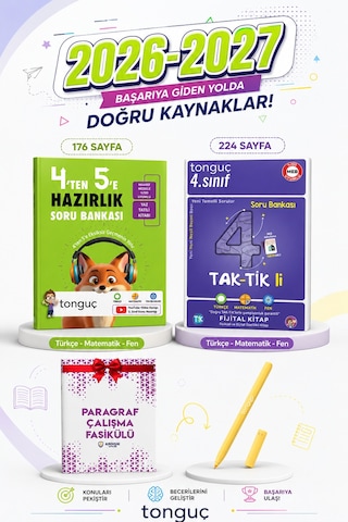 Tonguç 4 Ten 5 E Hazırlık Kitabı + 4. Sınıf Taktikli Soru Bankası Türkçe Matematik Fen Derslerini İçerir