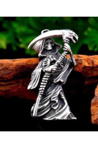 Paslanmaz Çelik 3 Boyut Tasarım Ölüm Melek Kurukafa Kolye Gümüş