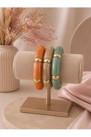 Valmont Accessories Kadın Gold Renk Mint Yeşili Mermer Desenli Kalın Bileklik Mint Yeşil