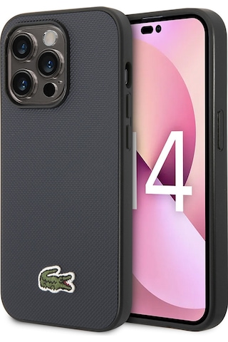 Apple Uyumlu iPhone 14 Pro Max Kılıf Lacoste Lisanslı Pu Pike Desenli İkonik Timsah Dokuma Logolu Lacivert