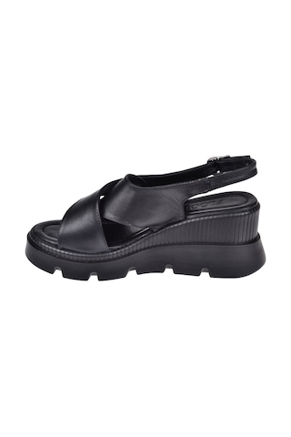 Floor Hakiki Deri Kalın Taban Kadın Sandalet Mak-2005 Siyah