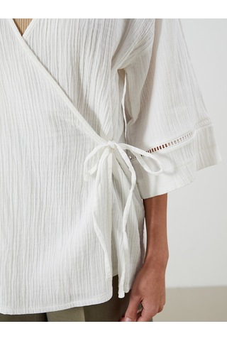 Lcw Vision Beyaz V Yaka Dokulu Oversize Kadın Kimono