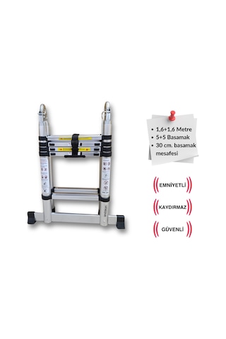 Endokon 160 + 160 Cm. - 5+5 Basamaklı Teleskopik Merdiven - A Tipi Uzayan Merdiven
