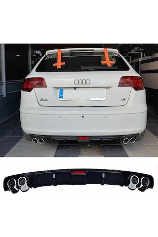 Audi A3 8p Uyumlu 2003-2007 Siyah Difüzör 4 Krom Egzoz Görünümlü Difizör Arka Ek Body Kit