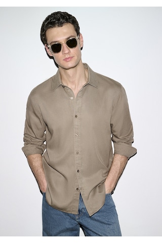Mavi - Kahverengi Tencel Gömlek 0210818-83866 Kahverengi