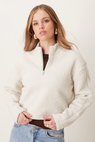 Calvin Klein Sport Sherpa Half Zip Sweatshirt Kadın Yarım Fermuar Rahat Kesim Crop Polar Sweatshirt Bej Bej