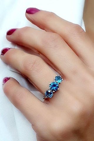 Sky Diamond Blue Creative Sapphire 925 Ayar Gümüş Lüks Tria Yüzük (519209497)