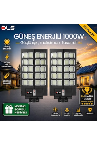2'li Paket Dls 1000w Güneş Enerjili Solar Sokak Lambası Hareket Sensörlü Led Bahçe Aydınlatması