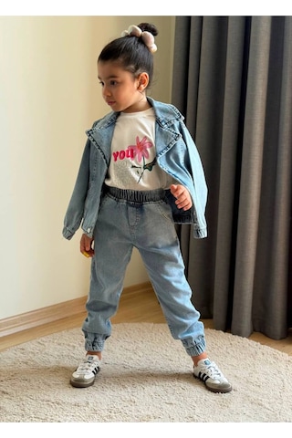 Toikids Kız Çocuk Look Prety Kot Ceketli 3 Lü Kız Takım Mavi