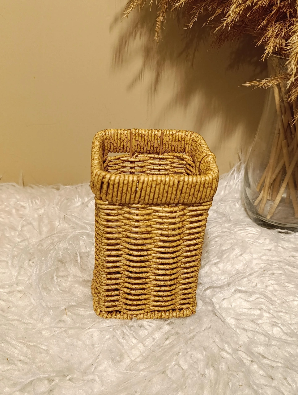 Hasır Rattan Kare Kaşıklık / Organizer Diğer