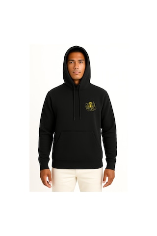 Bahriyeli Collection Kapüşonlu Steampunk Octopus Dalgıç Başlığı Cep Ve Sırt Baskılı Unisex Sweatshirt Siyah