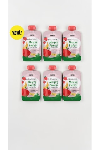 Organik Meyve Püresi Çilek Muz Elma 100 G x 6 Adet - İlave Şekersiz Bebek Ek Gıda