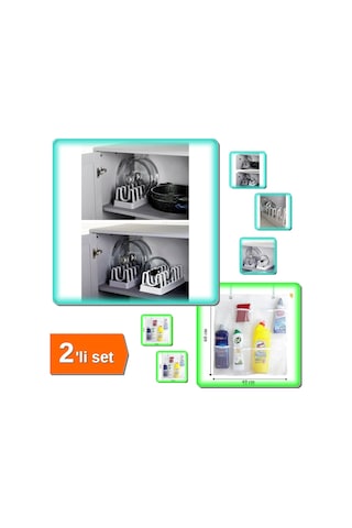 6 Bölmeli Tencere Kapak Rafı Organizeri + 8 Cepli Askılı File Mutfak Düzenleyici - 2li Set Q6l1u3 Belirtilmemiş