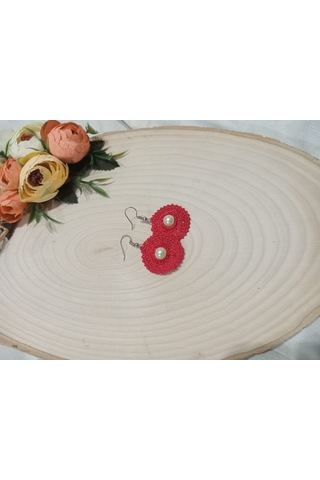 El İşi Örgü Küpe Kırmızı