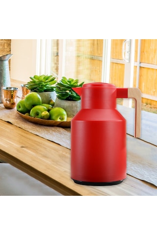 Monyee 1l Evcil Cam Fıçıklı Isı Saklama Potu - Çift Katlı Vakumlu, Isı/sıcaklık Koruyucu, Ahşap Saplı Kahve/su Potu Siyah Siyah