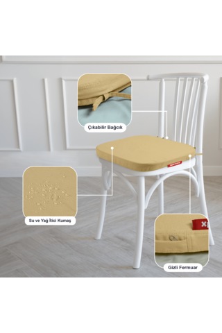 Xpermate 6'lı Standartfit Oval Sandalye Minderi 42x42x5 Bej