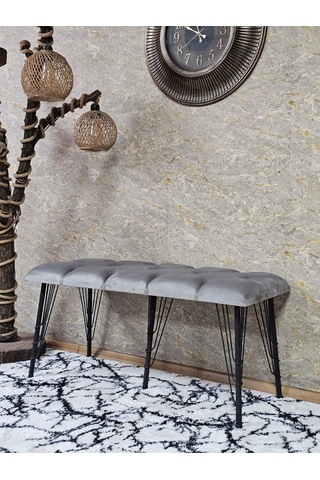 Zafir Metal Siyah Tel Ayaklı 100 Cm Puf Bench - Puf - Bench - Oturak - Mutfak Oturağı - Antre Oturağı Gri