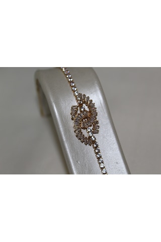 Sonsuz Işıltı Zirkon Taşlı Çelik Bileklik 17 Cm Sonsuzluk İşaretli Altın Renk Kadın Çelik Bileklik Gold