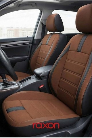 Skoda Kamiq Neptune Series 2+1 Uyumlu Tay Tüyü Oto Koltuk Kılıfı - Premium Şık Ve Konforlu Tasarım Kahverengi Siyah