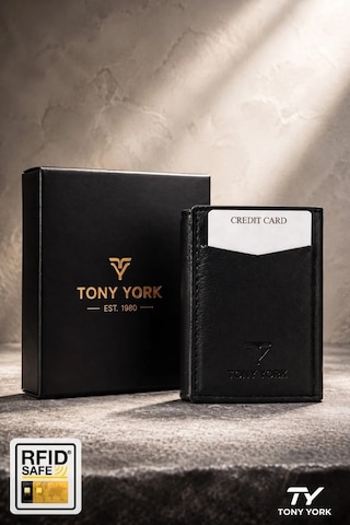 Tony York Orijinal Erkek Özel Kutulu Otomatik Mekanizmalı Rfid Korumalı Hırsızlık Engelleyici Kartlıklı Cüzdan siyah