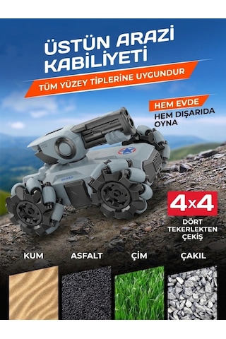 Şarjlı Uzaktan Kumandalı Işıklı Atış Hedefli Ufo Avcısı Akrobatik Dublör Tank Araba Full Fonksiyon Gri