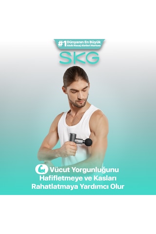 Skg F3 Masaj Tabancası, Grey, 4 Darbe Yoğunluğu, Farklı Bölge İçin 4 Modüler Masaj Başlığı, Gri
