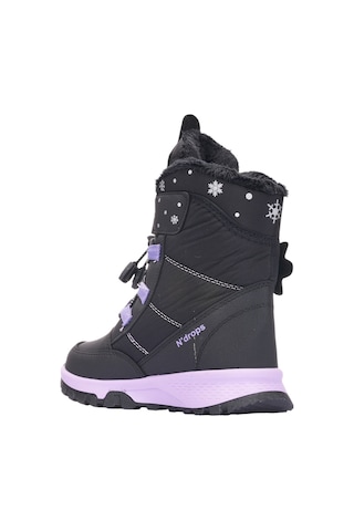 Günlük Kız Çocuk Kar Botu Cırtlı Lastik Bağcıklı Kürklü Kar Desenli Kalın Tırtıklı Taban Bootie 014 Siyah Lila