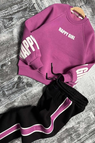 Riccotarz Kız Çocuk Kollarında Ve Göğsünde Girl Yazı Detaylı Mor Sweat Şerit Detaylı Eşofman Takım Mor
