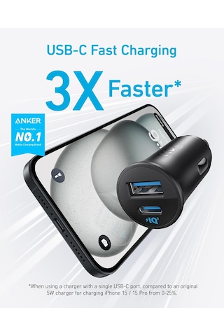 Usb-c Araç Şarj Cihazı, 30w, 2 Bağlantı Noktalı, Powerıq 3.0, Siyah - A2741