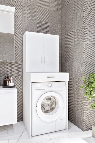 Ases Mobilya Esl0240 Çamaşır Makinesi Dolabı Banyo Çok Amaçlı Dolap 2 Kapaklı Beyaz Beyaz