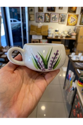 Seramik El Yapımı Fincan Takımı 2'li Set Lavanta Desenli Beyaz - Mor