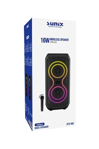 Sunix 16w 2400 Mah 2x4 İnç Bass Mikrofonlu Bluetooth Hoparlör Bts-460