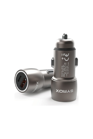 Syrox Sc32b 3.1a 30w Pd Q.c. 3.0 1xtype-c + 1xusb-a Çıkışlı Hızlı Araç Şarj Cihazı - Metalik Füme