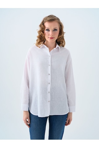 LOFT Loose Fit Kadın Gömlek U.kol Lf2038437 Q1.v1 Beyaz
