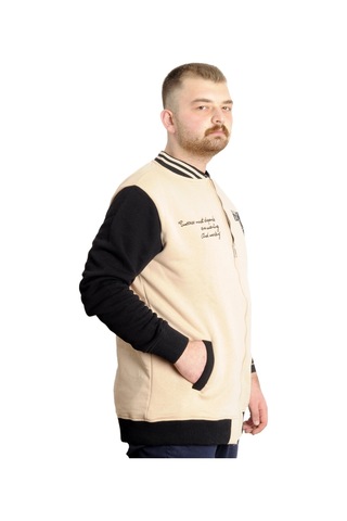 Mode Xl Büyük Beden Erkek Kolej Mont Baskılı Ceket 23631 Bej Bej