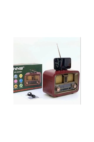 Ns-6650 Büyük Boy Telefon Tutma Aparatlı Retro Ahşap Tasarım Bluetooth Hoparlörlü Radyo Fm/am-440